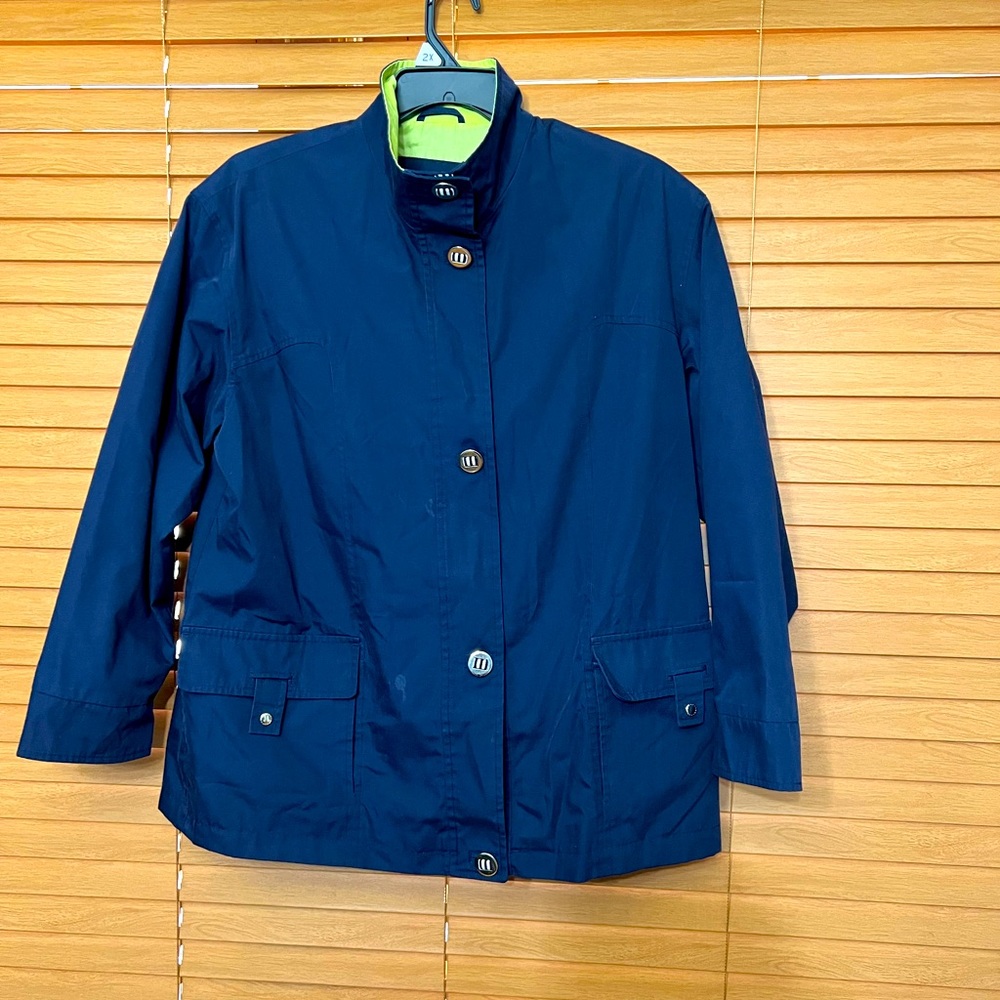 Izzi Outerwear Women's Button Down Lined Spring Jack - Navy/Lime Green - Sz L